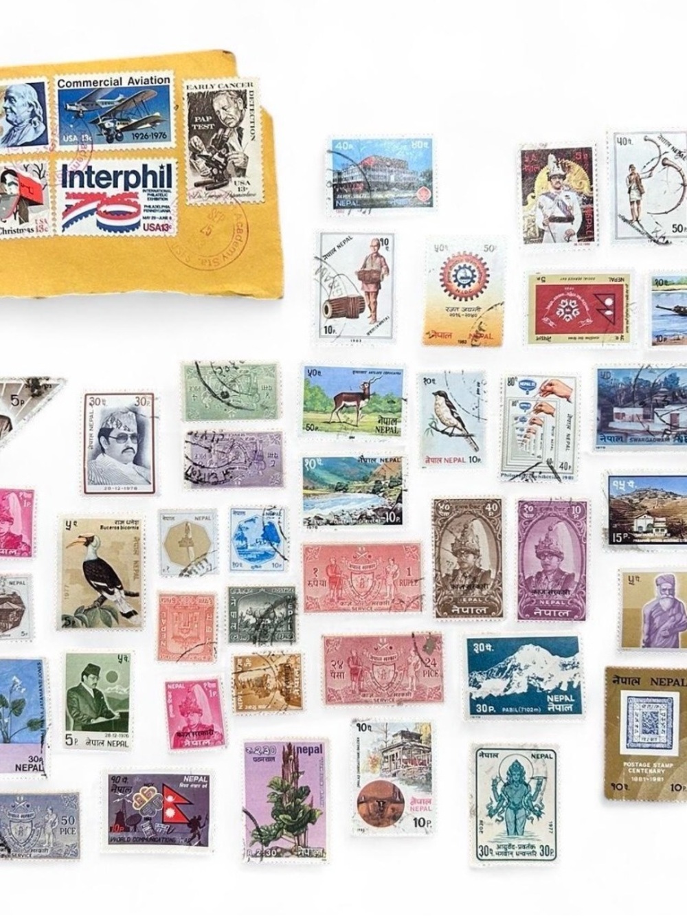 Assorted Multicolor Postage Stamp Art Collection